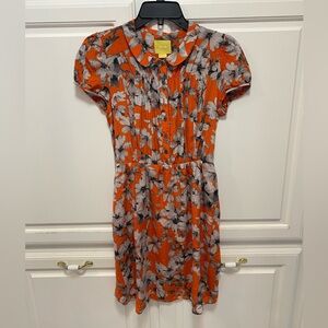 Maeve Anthropologie Spectrum Short Dress Orange Gray Silk Flower Women’s Size 2